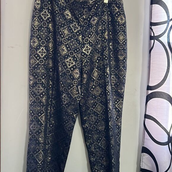 Lafayette 148 Black Gold Metallic Design Trousers Size 4 - Picture 3 of 8